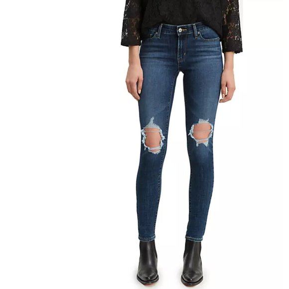 Levi's Denim - Levi’s 711 Skinny Jean Medium Wash Distressed Knee